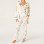 Rosalind | Womens Long Sleeve Button Up Cotton Pyjama Set Loungewear, White 2