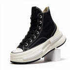 Thatcher | Mens Trainers Platform Canvas Thick Soled Lace Up Shoes Black packshot