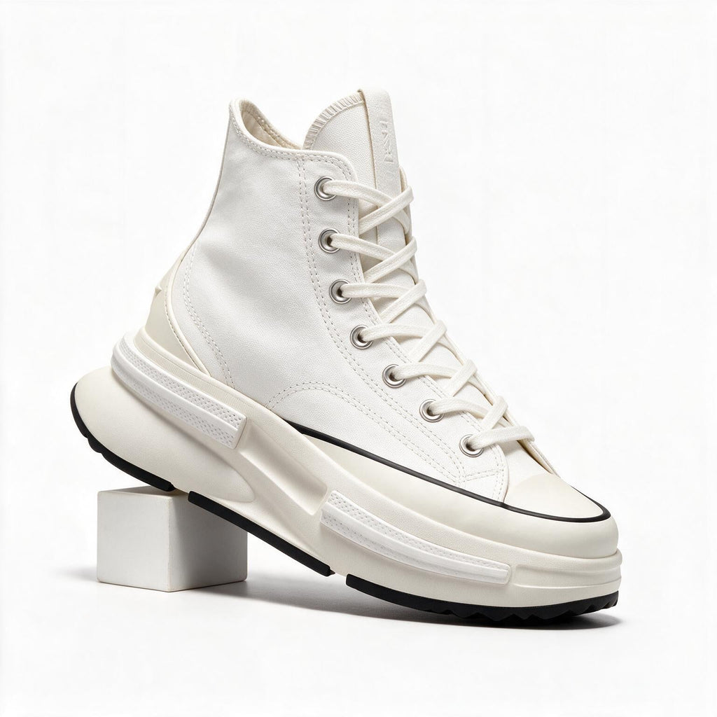 Thatcher | Mens Trainers Platform Canvas Thick Soled Lace Up Shoes White packshot