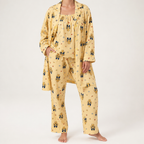 Rosalind | Womens Long Sleeve Button Up Cotton Pyjama Set Loungewear, Yellow 2