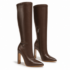 Verity | Womens Knight Boots Pointed Toe Stiletto Heel Ankle Boots Brown packshot