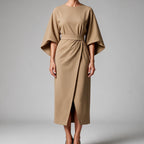 Rhoswen | Womens Wedding Guest Dresses Batwing Sleeve Maxi Elegant Dress Khaki