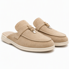 Sasha | Womens Leather Slip on Closed Toe Mules Sandals Beige packshot