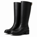 Juniper | Womens Knee High Chunky Heel Side Zip Boots Black 2 packshot