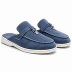 Sasha | Womens Leather Slip on Closed Toe Mules Sandals Blue packshot