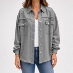 Genevieve | Womens Ripped Longline Denim Jacket, Light Grey