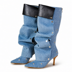 Hazel | Womens Heeled Boots Denim Slim Fit Pointed Toe Ankle Boots Denim packshot