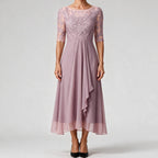 Isla | Womens Wedding Guest Dress Bridesmaid Cocktail Midi Lace Chiffon Dress Pink
