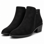 Vesper | Womens Ankle Boots Square Heel Side Zip Pointed Suede Boots Black packshot
