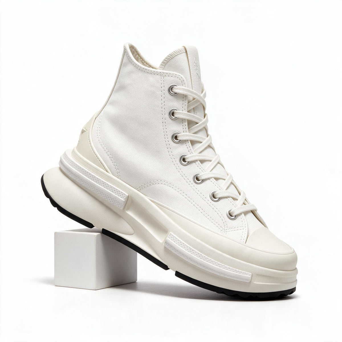 Thatcher | Mens Trainers Platform Canvas Thick Soled Lace Up Shoes White 4 packshot