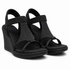 Romina | Womens Wedge Heel Sandals Roman Strappy Summer Comfort Sandals Black packshot