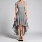 Eleanor | Womens Cocktail Lace Midi Wedding Guest Evening Formal Long Elegant Dresses Grey
