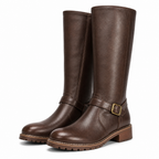 Rhoda | Womens Knee High Boots Heeled Leather Biker Boots Dark Brown packshot