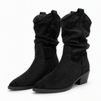 Beatrix | Womens Riding Boots Suede Pointed Toe Chunky Heel Knee High Boots Black 2 packshot
