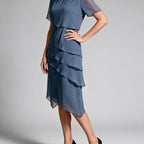Yara | Womens Wedding Guest Chiffon Round Neck Short Sleeve Dresses