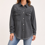 Genevieve | Womens Ripped Longline Denim Jacket, Grey
