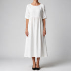Saoirse | Womens Wedding Guest Summer Midi Cotton Linen Round Neck Dresses White