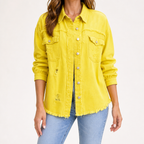 Clarissa | Womens Longline Distressed Denim Jacket, Yellow