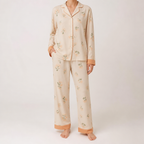 Arabella | Womens Cotton Long Sleeve Pyjama Set, Beige