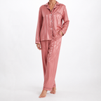 Amara | Womens Satin Jacquard Loungewear Pyjama Set, Rose Red