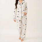 Beatrix | Womens Long Sleeve Cotton Pyjama Set Loungewear, Ivory 6