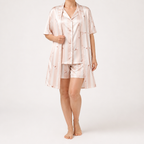Odette | Womens Short Sleeve Satin Pyjama Set, Cream 2