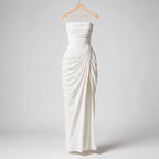Freya | Womens Strapless Pleated Slit Maxi Wedding Guest Black Tie Summer Dresses on hanger