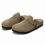 Foster | Leather Clogs Mules Closed Toe Platform Slippers Sandals Grey Green packshot
