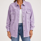 Genevieve | Womens Ripped Longline Denim Jacket, Violet
