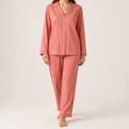 Arabella | Womens Cotton Long Sleeve Pyjama Set, Coral