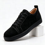 Linnea | Mens Low Top Flat Casual Embroidered Shoes Black packshot