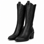Bexley | Womens Knee High Western Heeled Long White Riding Boots Black packshot