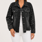 Cordelia | Womens Hooded Beaded Denim Jacket, Charcoal Grey