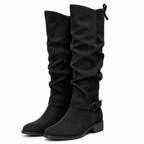 Camryn | Womens Suede Ankle Low Heel Side Zip Boots Black packshot