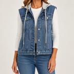 Cordelia | Womens Hooded Denim Gilet Waistcoat, Blue 2