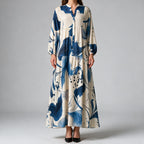 Ulric | Womens Dress Printed Long Sleeve V Neck Loose Maxi Dress Blue
