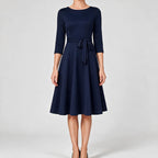 Celeste | Cocktail A Line Midi Wedding Guest Formal Dresses Navy