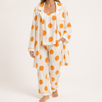 Rosalind | Womens Long Sleeve Button Up Cotton Pyjama Set Loungewear, Apricot