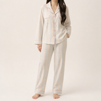 Beatrix | Womens Long Sleeve Cotton Pyjama Set Loungewear, Cream 4