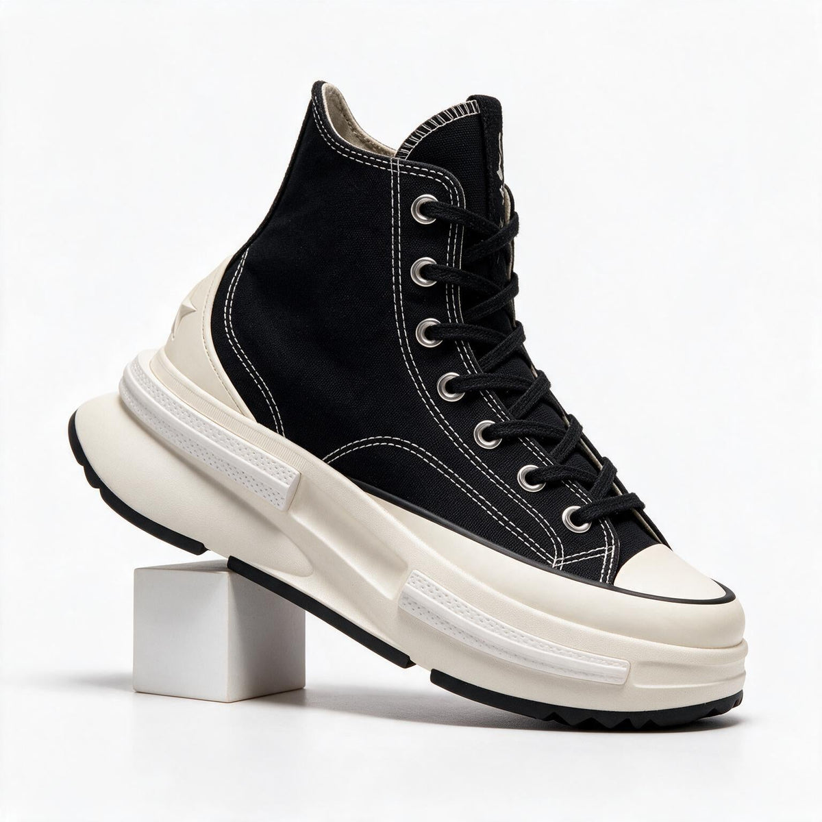 Thatcher | Mens Trainers Platform Canvas Thick Soled Lace Up Shoes Black 5 packshot