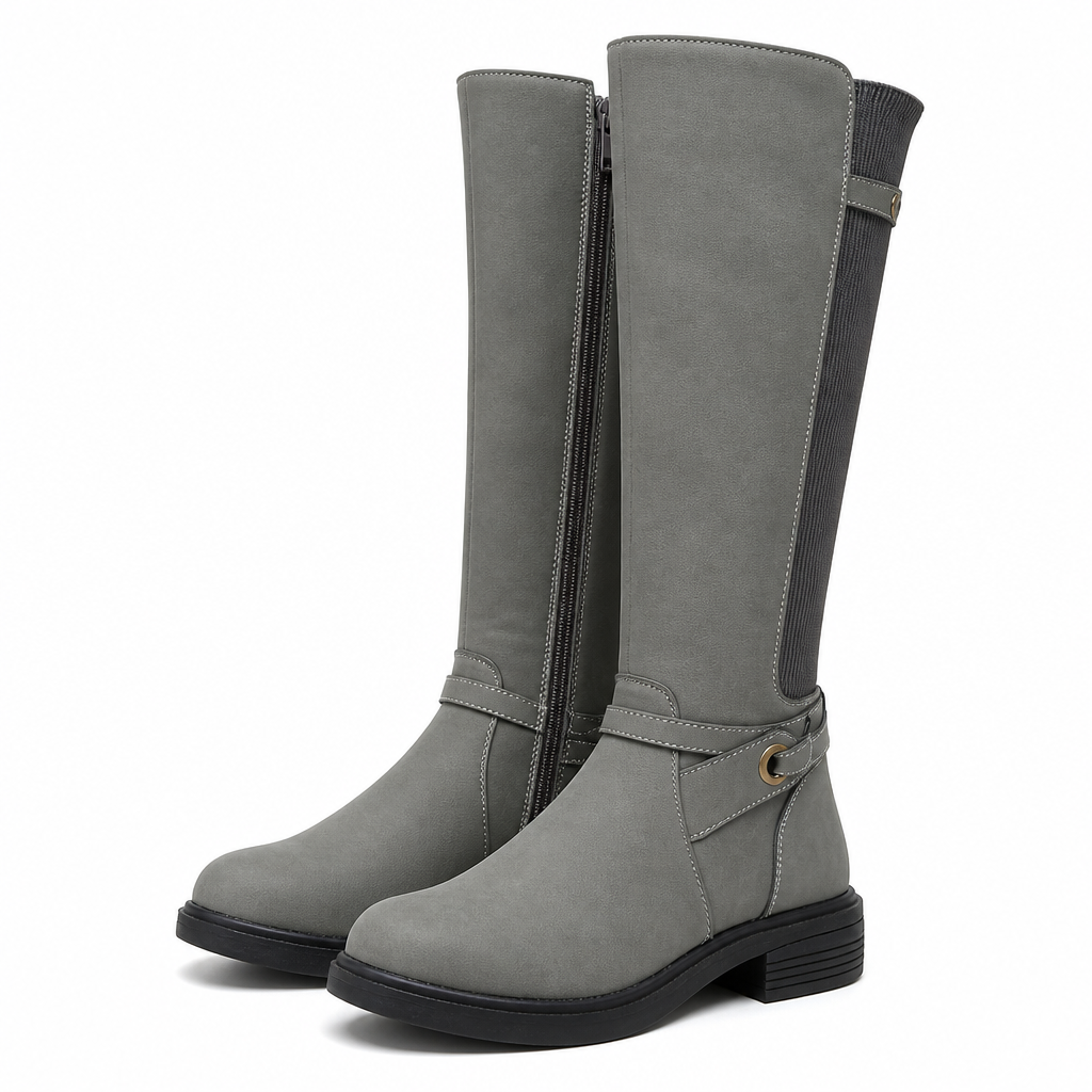 Juniper | Womens Knee High Boots Strap Detail Low Heel