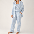 Rosalind | Womens Long Sleeve Button Up Cotton Pyjama Set Loungewear, Blue 4