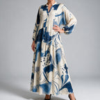 Ulric | Womens Dress Printed Long Sleeve V Neck Loose Maxi Dress
