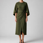 Rhoswen | Womens Wedding Guest Dresses Batwing Sleeve Maxi Elegant Dress Army Green