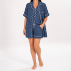 Odette | Womens Short Sleeve Satin Pyjama Set, Blue