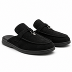 Sasha | Womens Leather Slip on Closed Toe Mules Sandals Black packshot
