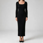 Aviana | Womens Jumper Dress Maternity Knit Long Sleeve Ribbed Dress Black