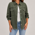 Clarissa | Womens Longline Distressed Denim Jacket, Army Green