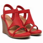 Romina | Womens Wedge Heel Sandals Roman Strappy Summer Comfort Sandals Red packshot