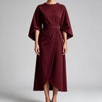 Rhoswen | Womens Wedding Guest Dresses Batwing Sleeve Maxi Elegant Dress Wine Red